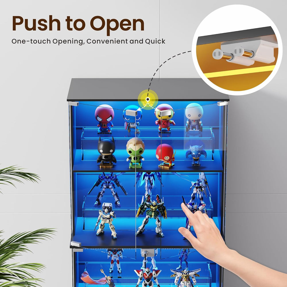 Glass Display Cabinet with 3 Color Lights for Collectibles, Black