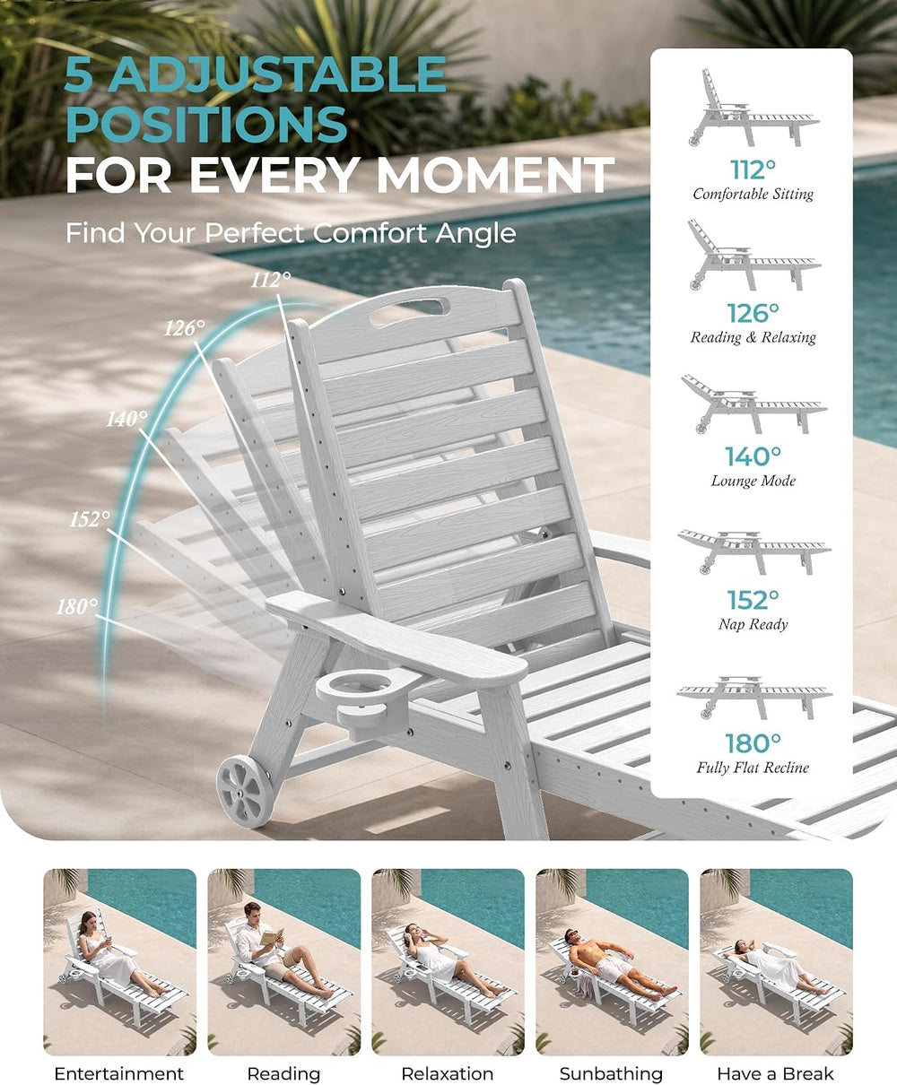 Ciokea Outdoor Chaise Lounge Chair Set of 2, Patio Lounge Chairs for Outside,...