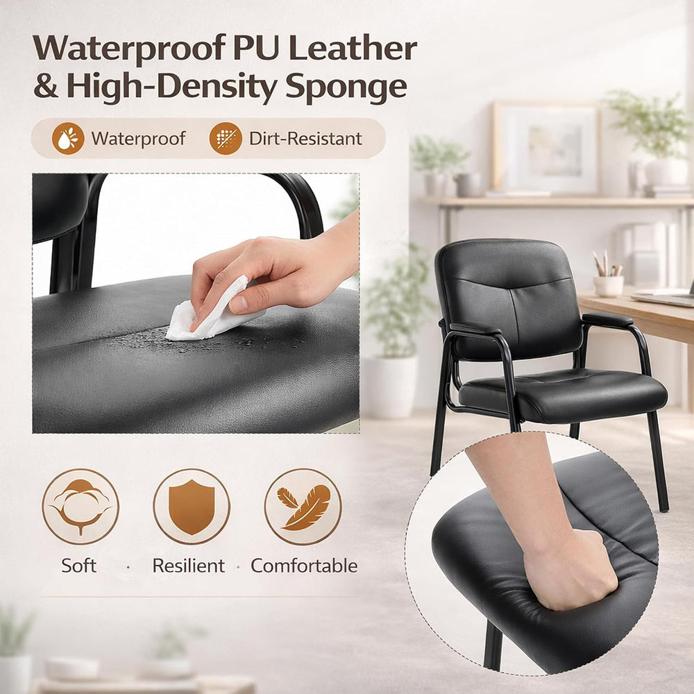 Office Guest Chair, PU Leather Padded Arms, Inky