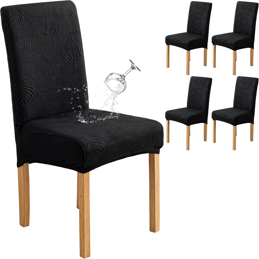 Genina Waterproof Dining Chair Cover Set of 4,Kitchen Chair Cover,Black