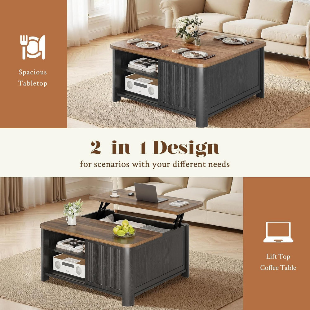Decofy Lift Top Coffee Table with Storage Adjustable Shelves & Sliding Door