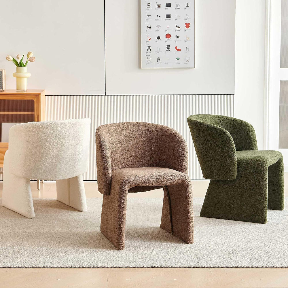 Homedot Modern Dining Chair Upholstered Off White Teddy Velvet Barrel Home Ki...