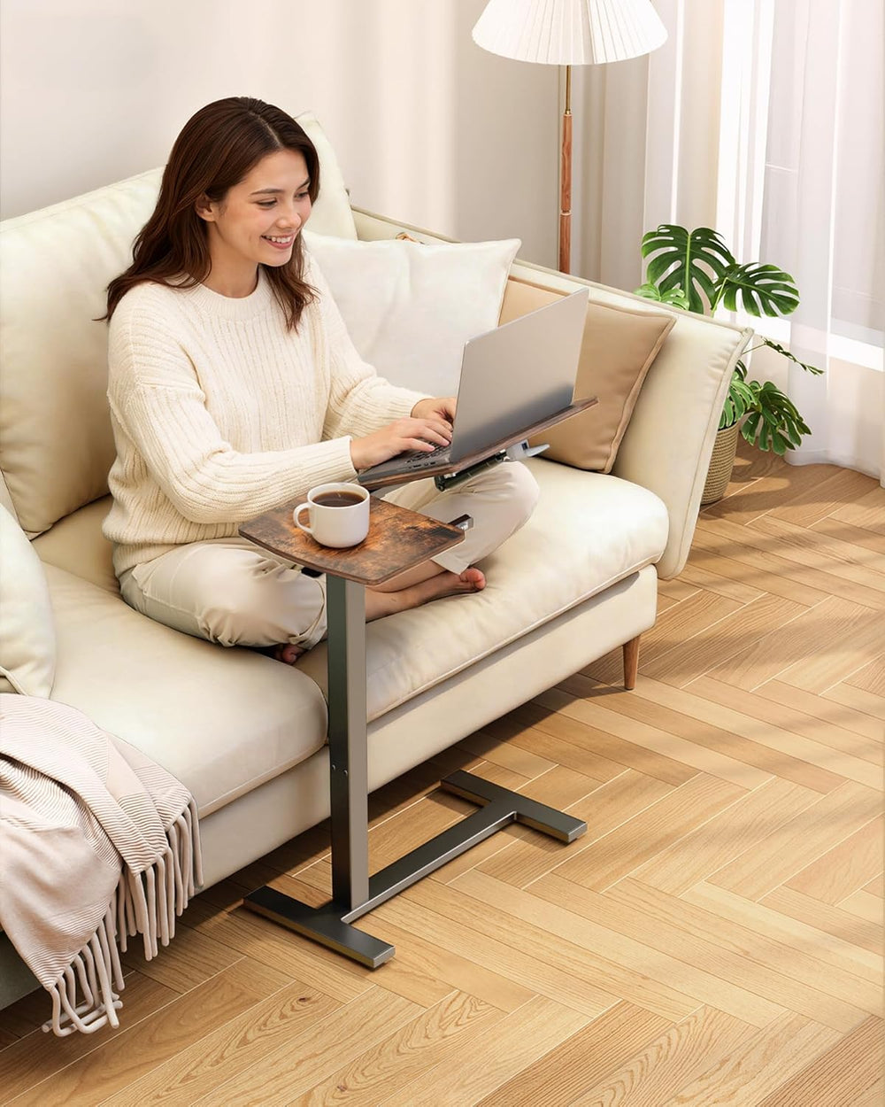 Sakugi Overbed Bedside Table with Wheels, Right-Side Tilt Top, 29.1"–39&...