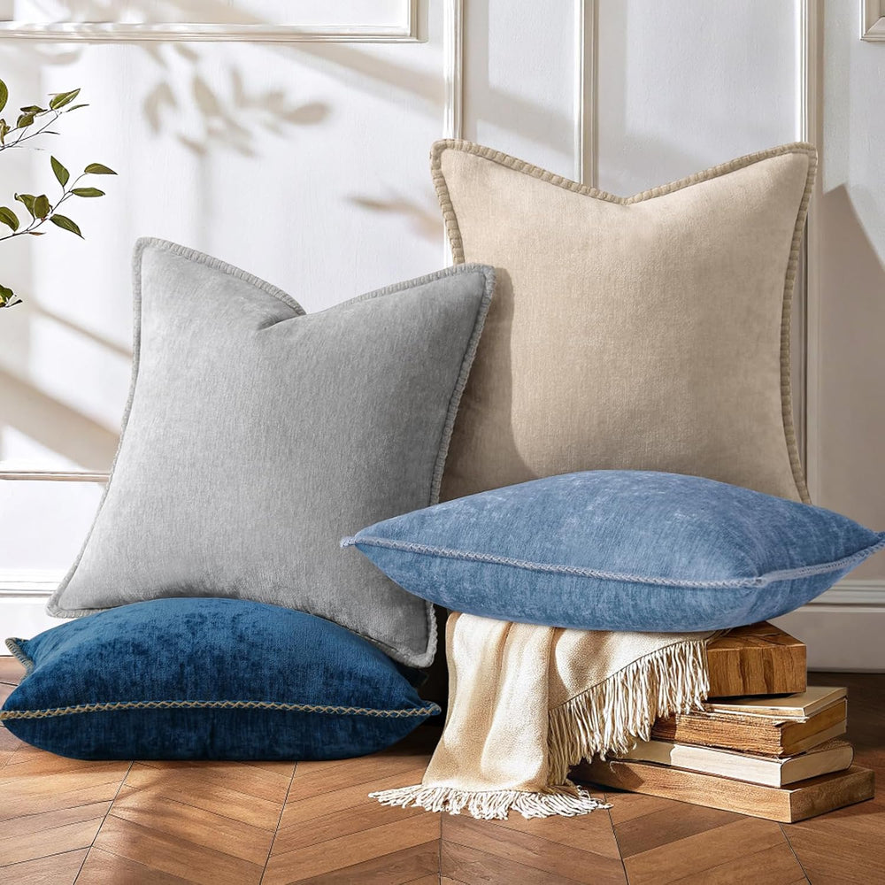 decorUhome Fall Soft Decorative Chenille Throw Pillow Covers 18x18 Set of 4