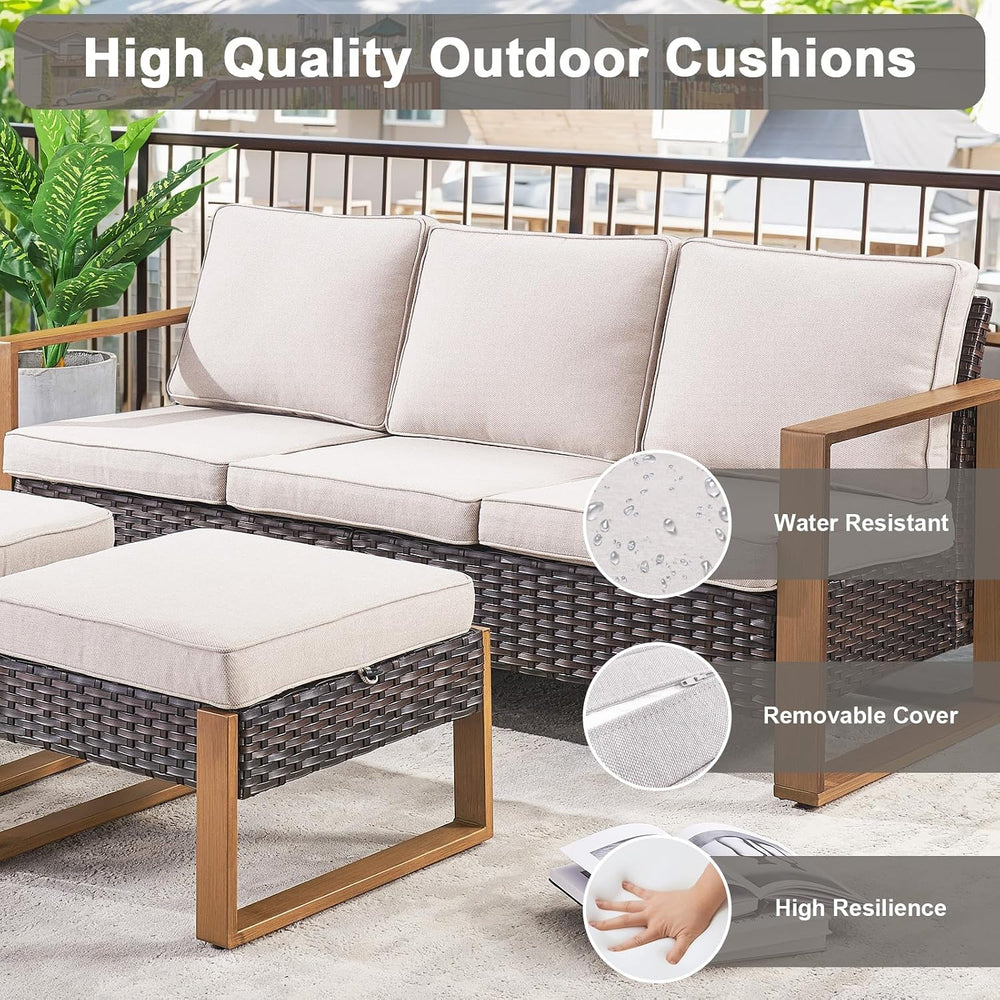 Belord 5 Piece Patio Furniture Set with Swivel Chairs, PE Wicker Patio Sofa S...