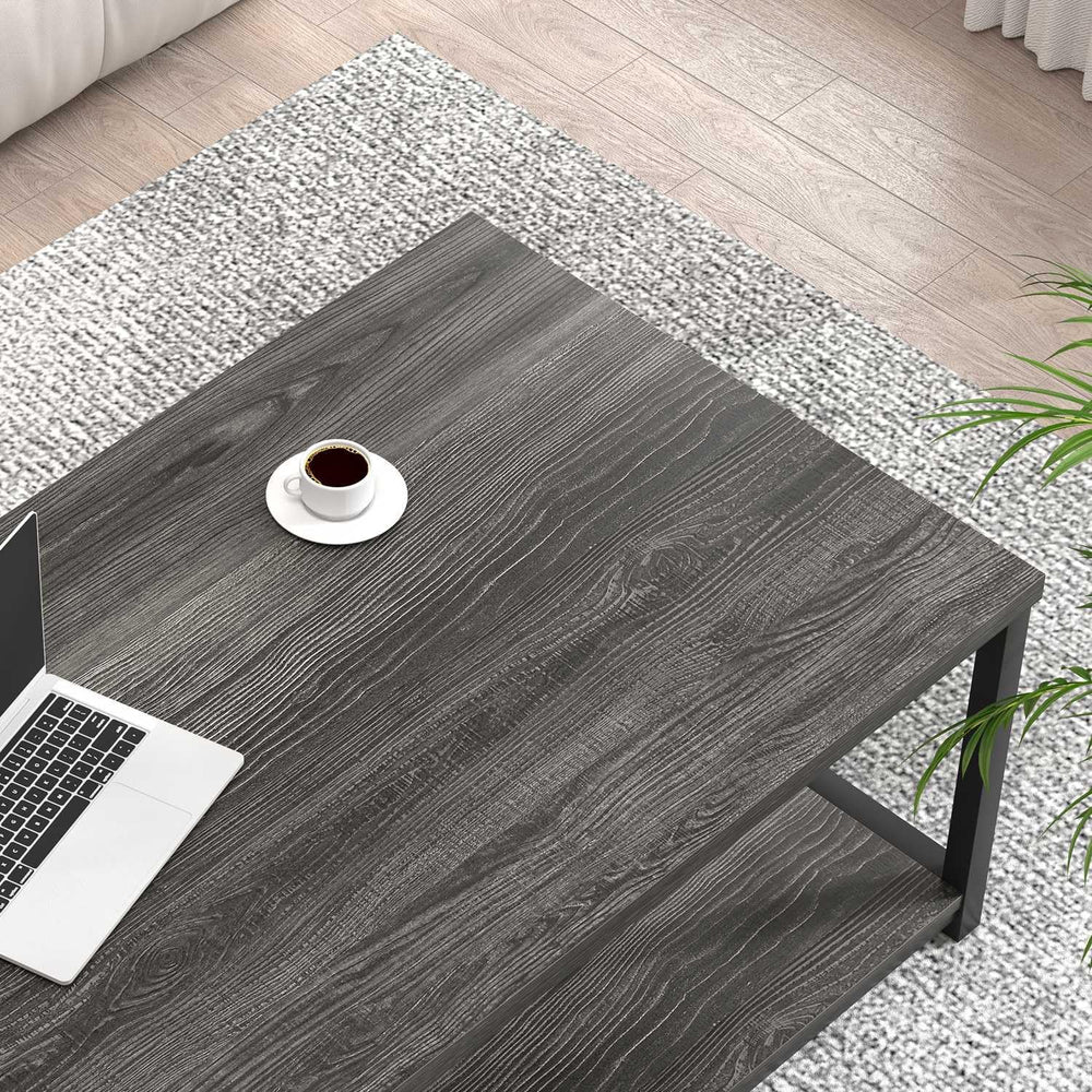 FOLUBAN Industrial Coffee Table with Storage Shelf, Modern Rustic Wooden and ...