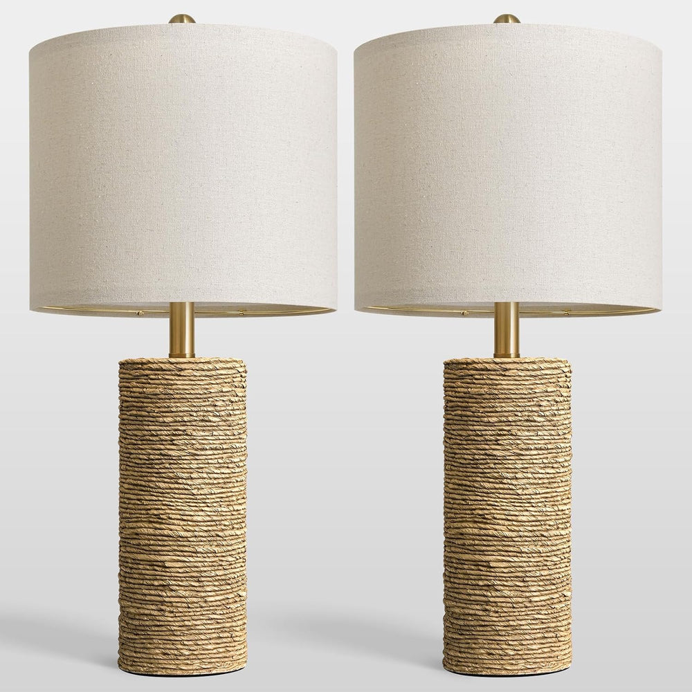 BOBOMOMO Boho Lamps Set of 2, 25.5" Coastal Farmhouse Bedside Lamps, Res...