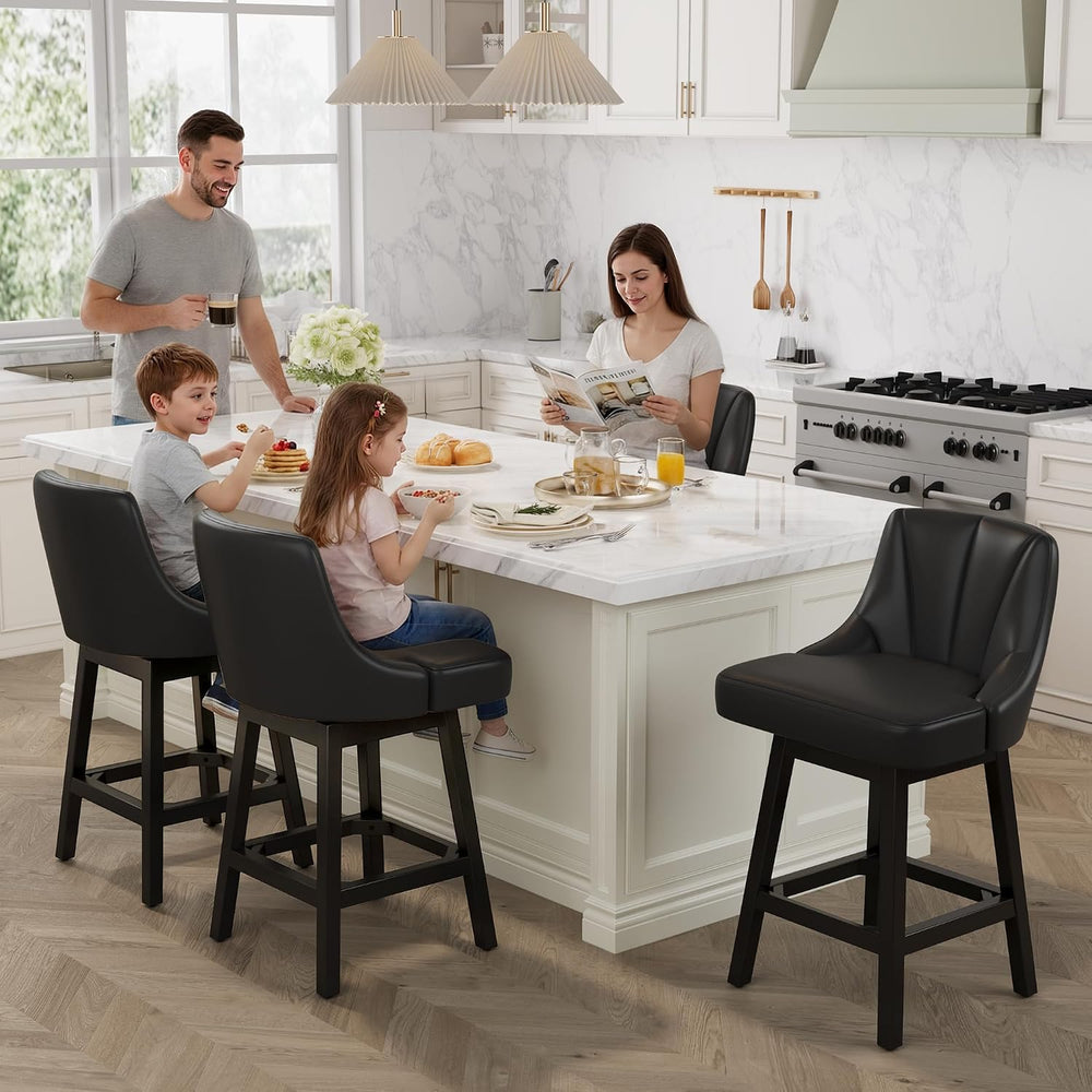 YaFiti 26" Swivel Bar Stools Set of 2 with Back & Wood Legs, Leather...