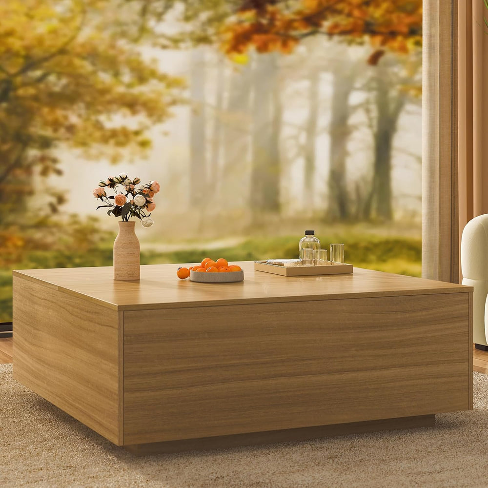 47 Inch Large Square Coffee Table with Storage,Wooden Coffee Table((OAK)