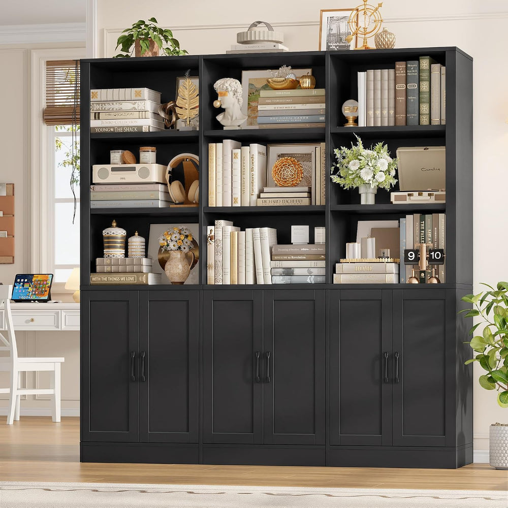 FINETONES 70” H x 63” W Triple Wide Bookshelf, Tall Bookcase with 6 Doors