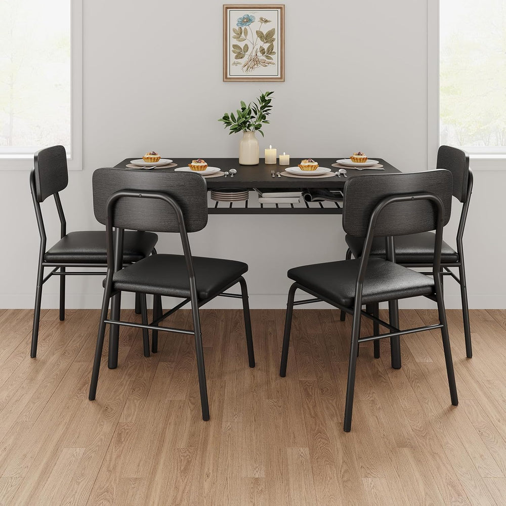 GarveeHome Dining Table Set for 4 with Storage Rack, Black
