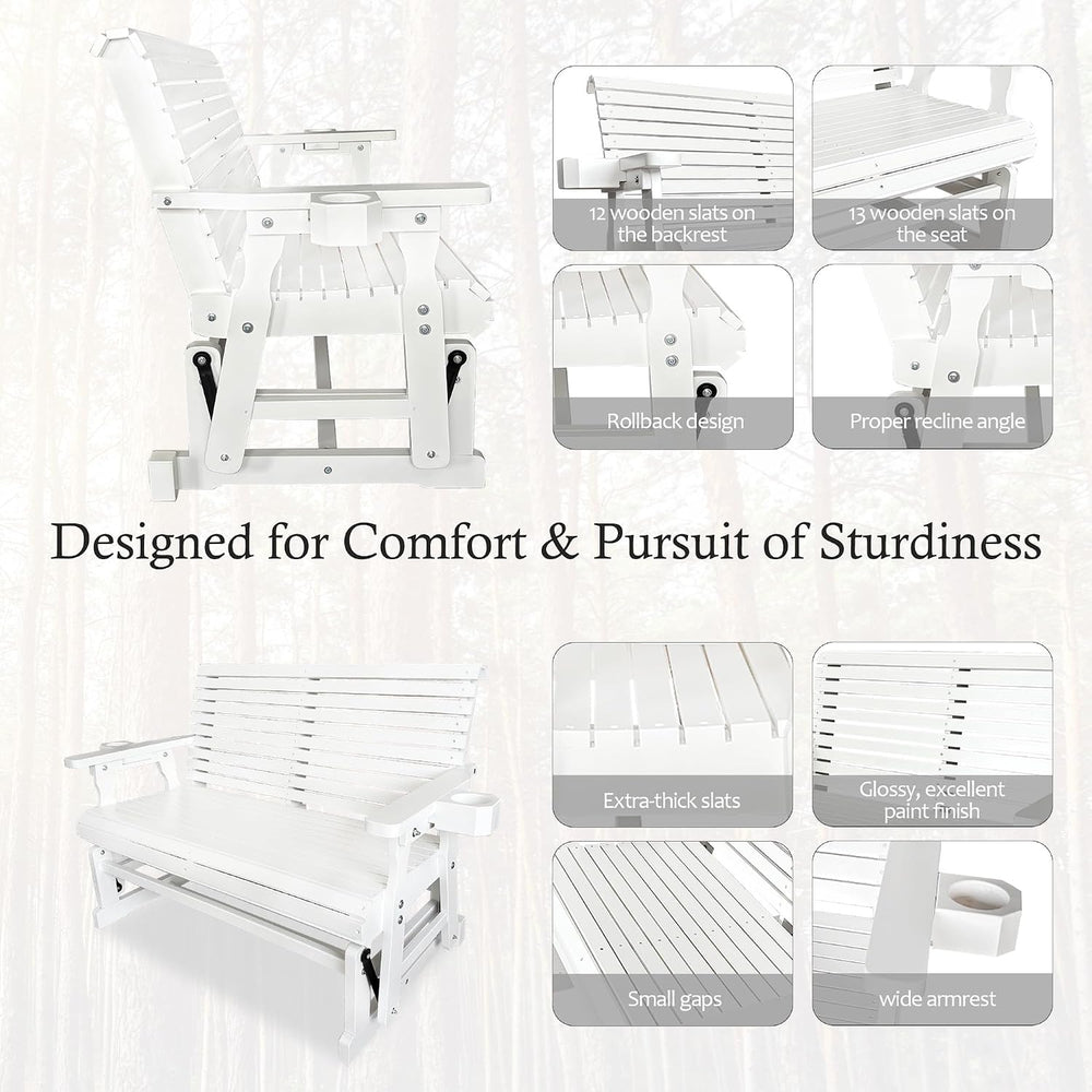 Fortune Candy Patio Glider with Cup Holders, Snow White, 2-Seater