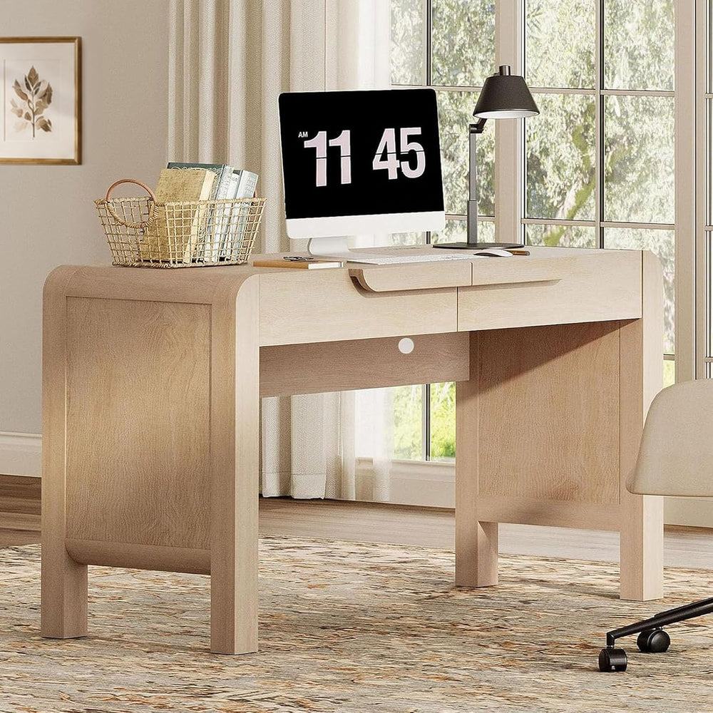 WAMPAT 47.2" Home Office Computer Desk with Drawers, Mid Century Modern ...