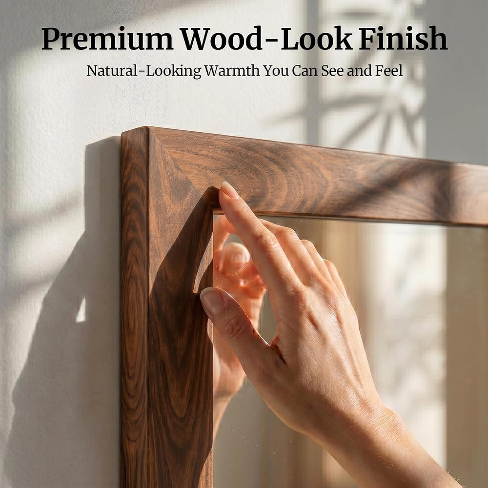Walnut 24x36 Inch Wood-Grain Rectangular Wall Mirror