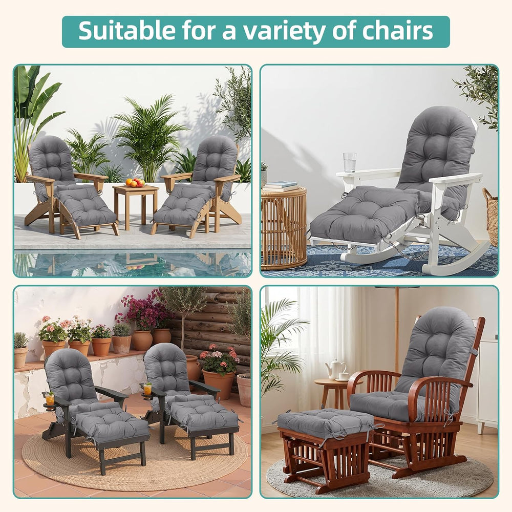 Rocking Chair Cushion Set with Ottoman Pad 4-in Thick, Grey