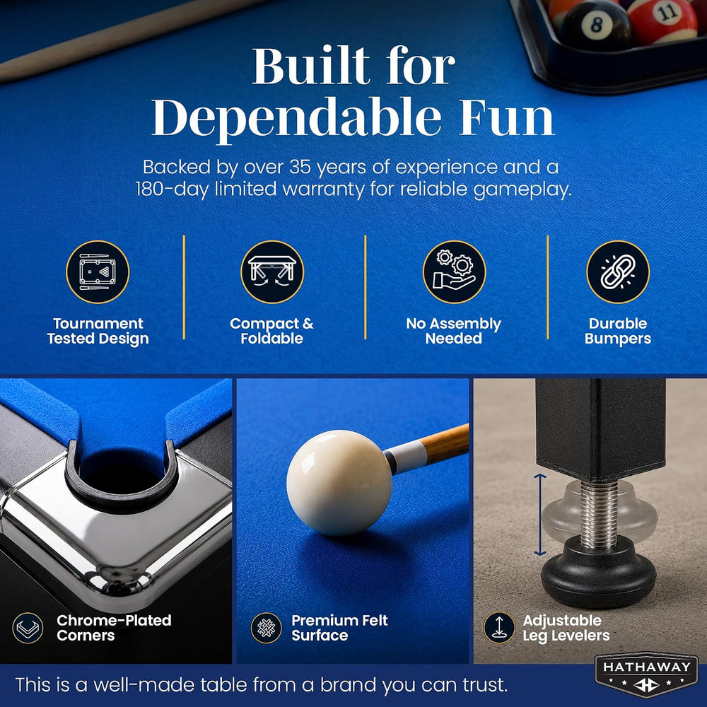 Hathaway Fairmont Folding Pool Table for Family & Home Use Includes Full ...