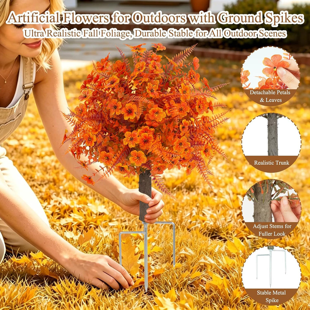 24" Fall Artificial Topiary Ball Flowers with Ground Spike,2 Pack