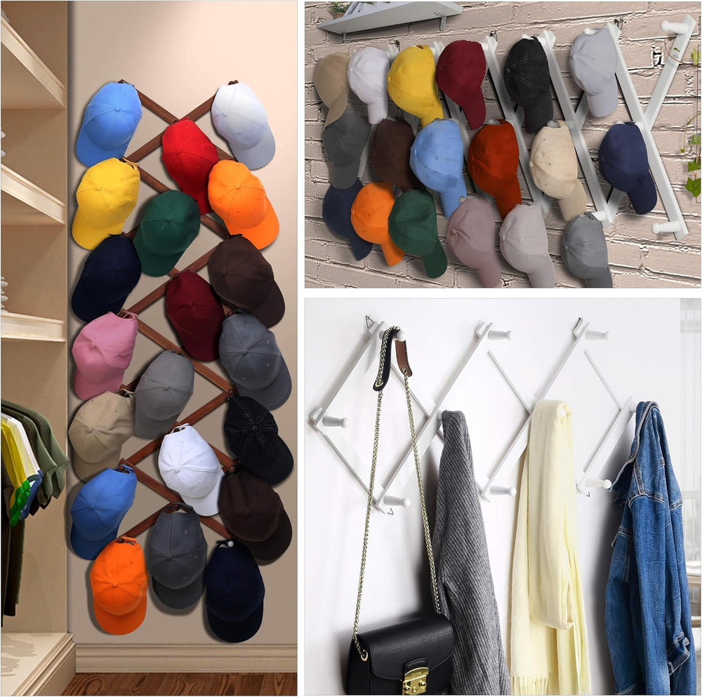Dseap Accordian Wall Hanger: 16” High Wooden Wall Expandable Coat Rack, Hat R...