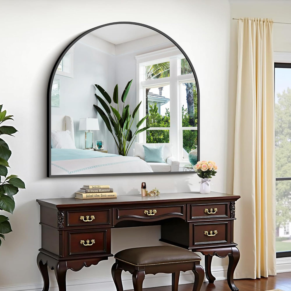 CIRCUMI Arched Wall Mirror, 42"x42" Black Arched Mirror for Entrywa...