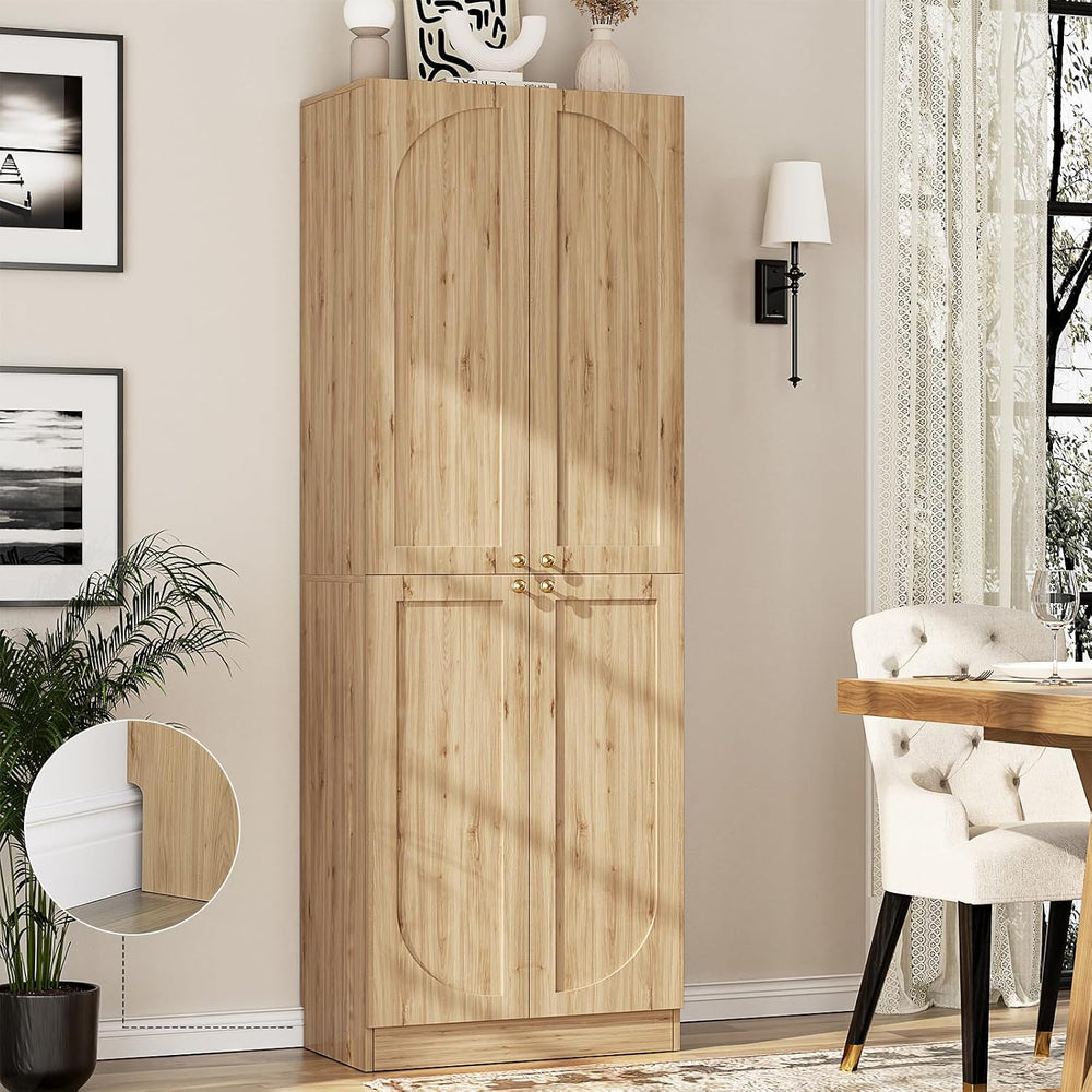 Cyclysio 80" Storage Cabinet, Tall Arched Bookcase with 4 Soft Close Doors