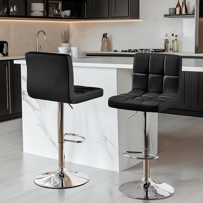 Yaheetech Single Bar Stool, Adjustable PU Leather Swivel Barstools, Modern Counter Stools with Back and Footrest, Counter Height Barstools for Bar, Kitchen, Dining Room, Black