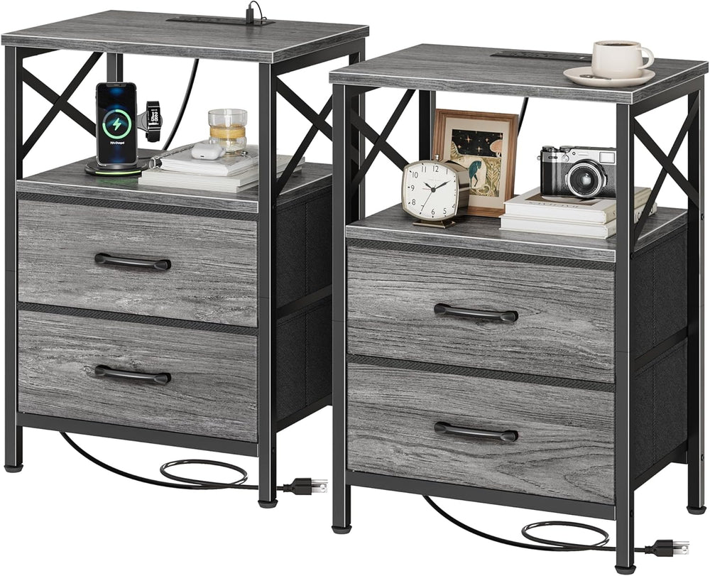 Huuger Night Stand with Charger Station, USB-C Port, End Table