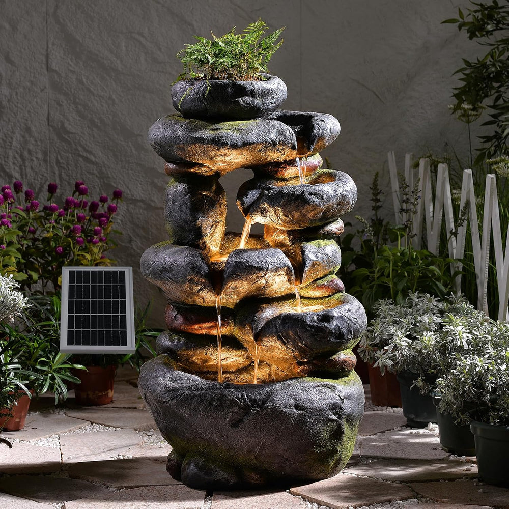29.5''Tall Rock Solar Water Fountain Outdoor Garden Feature