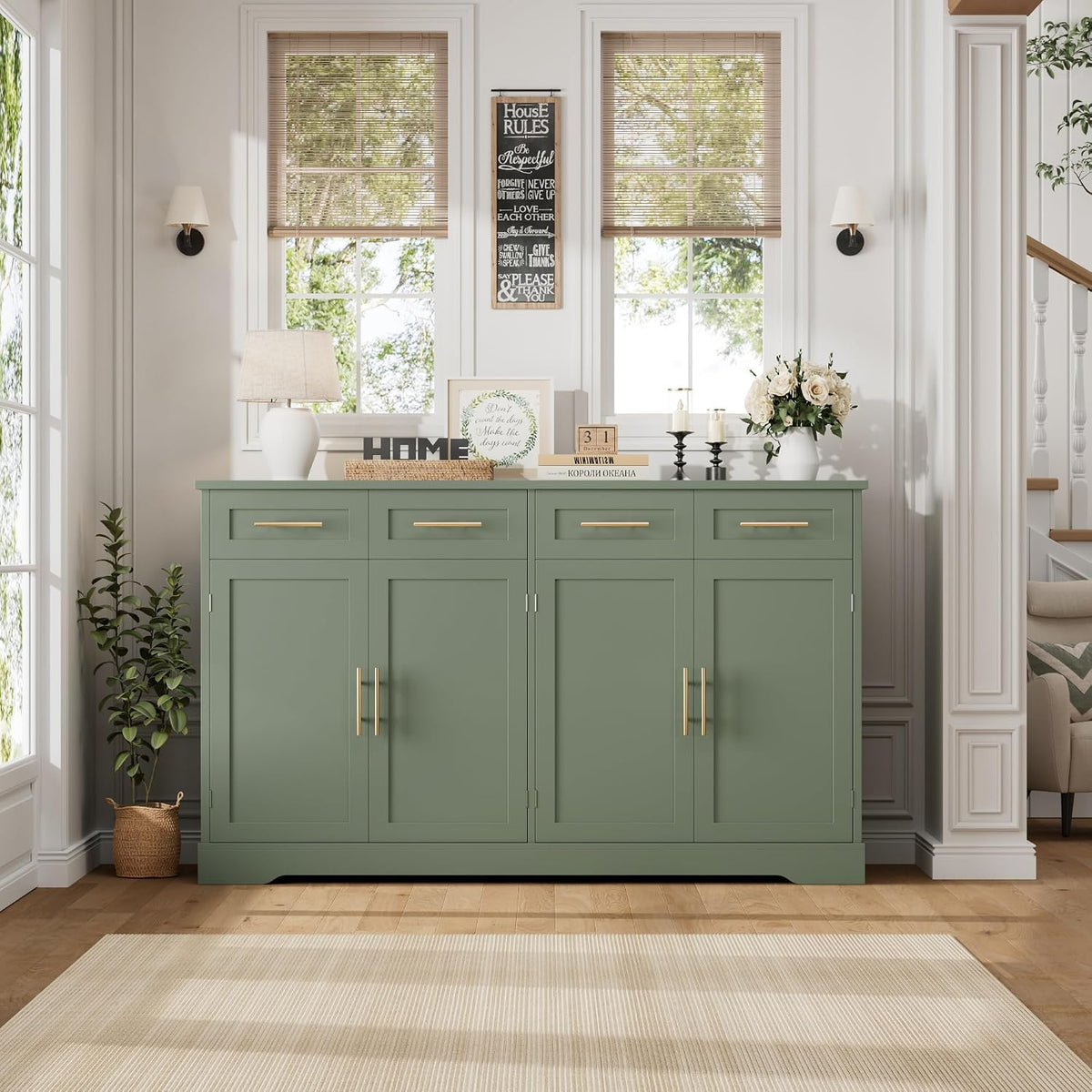 hostack sideboard buffet cabinet with storage, kitchen cabinet showing dimensions