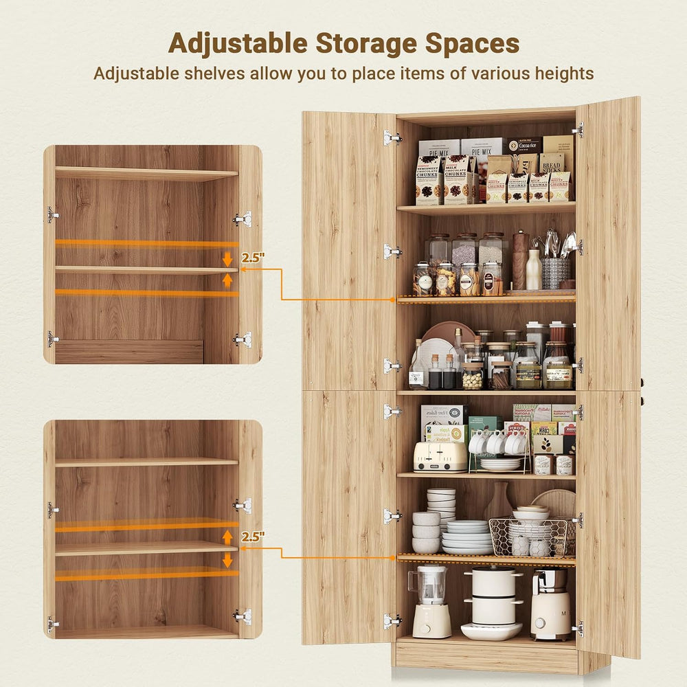 Cyclysio 80" Storage Cabinet, Tall Arched Bookcase with 4 Soft Close Doors