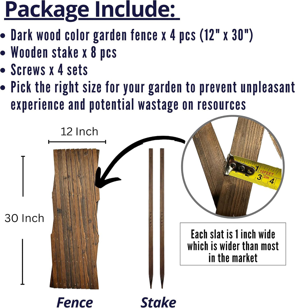 ShopLaLa Decorative Wooden Garden Fence (4 Pack, 24ft Total) Animal Barrier