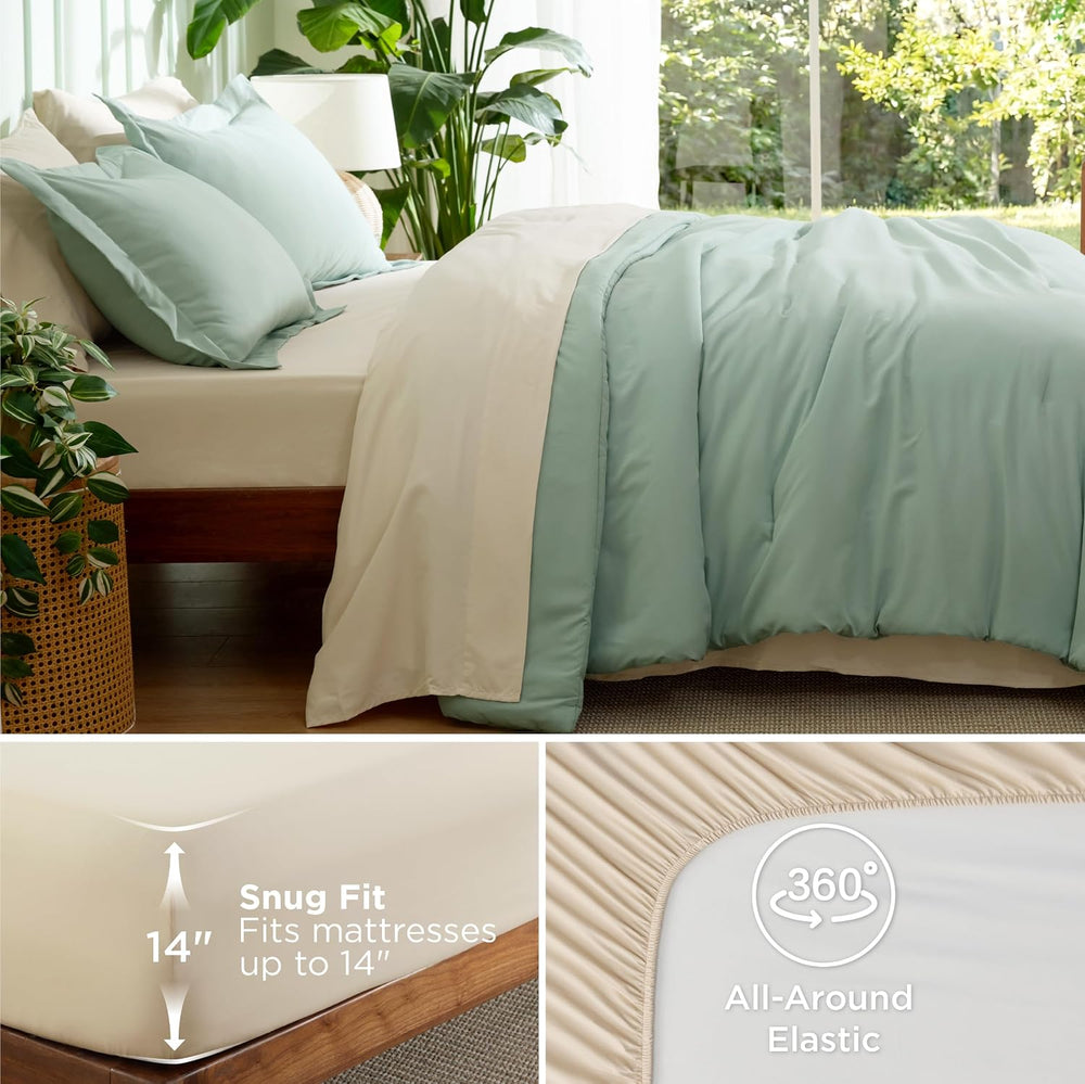 Bedsure Queen Bedding Set -7 Pieces Comforter Set Sage Green Bed in a Bag