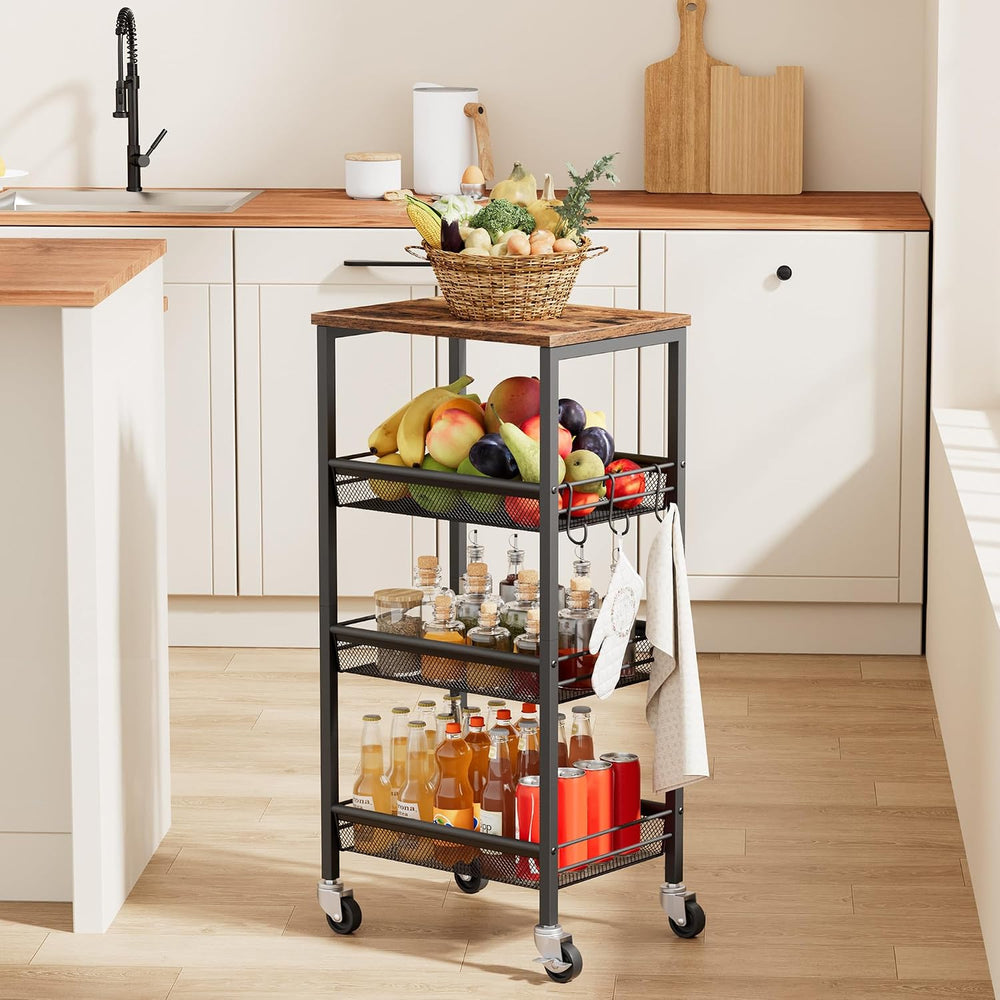 Homleke 4-Tier Rolling Kitchen Storage Cart, Fruit Vegetable Basket