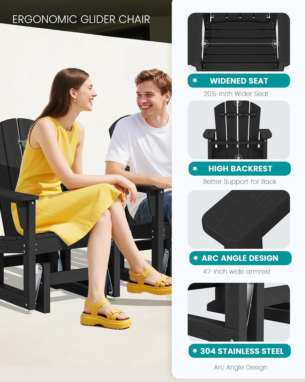 SERWALL HDPE Outdoor Glider, All-Weather Patio Glider Rocker