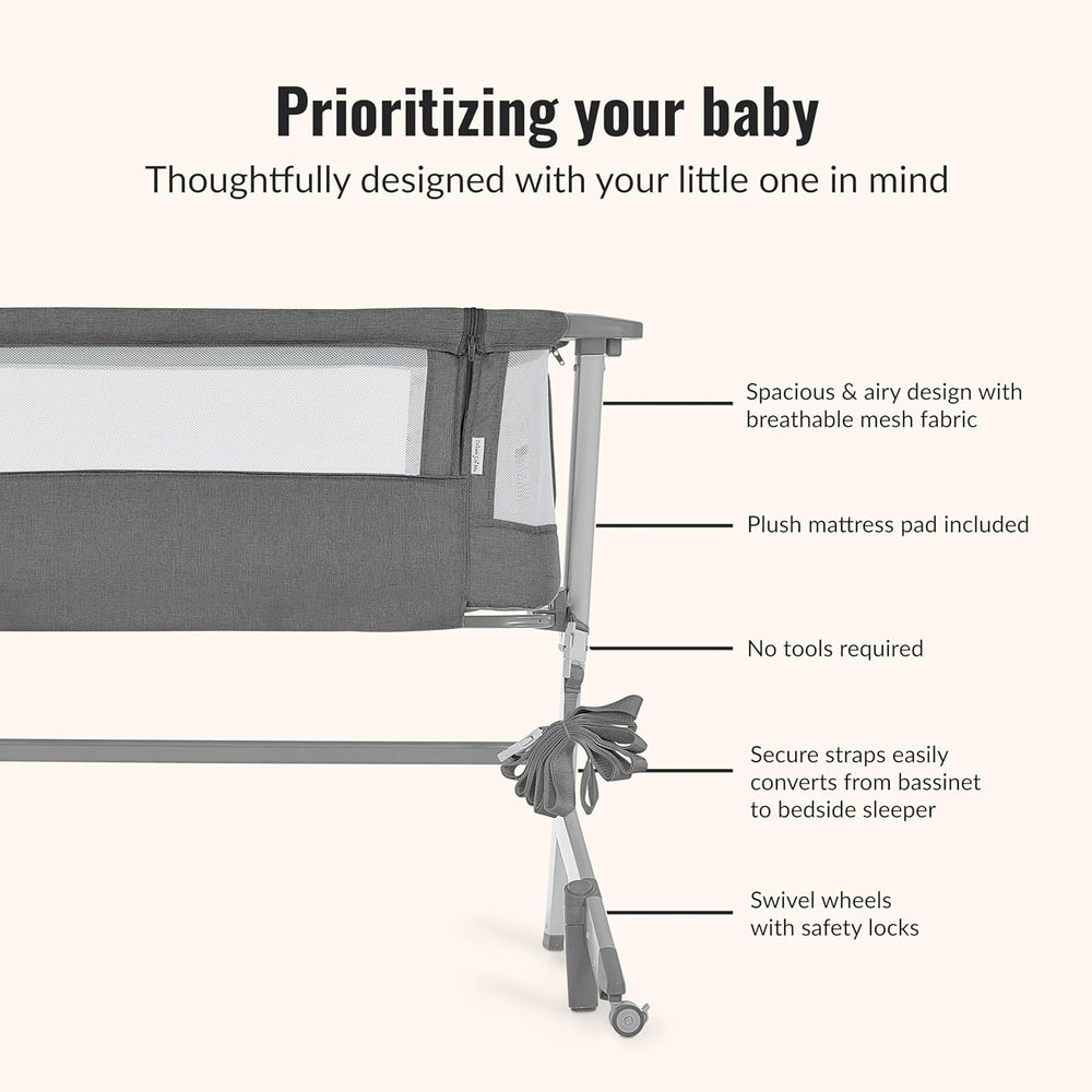 Dream On Me Skylar Bassinet & Bedside Sleeper, Adjustable Height, Grey