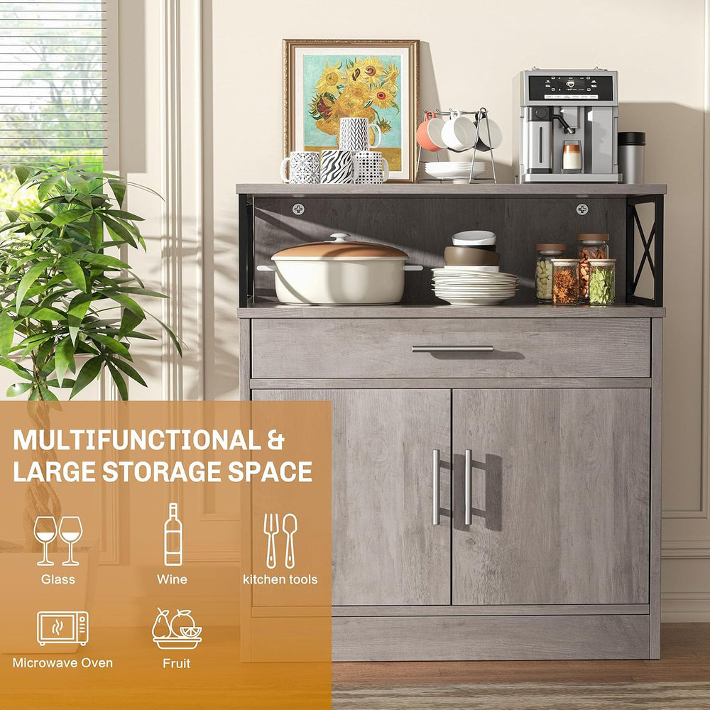 Shintenchi Kitchen Buffet Cabinet, Farmhouse Storage Cabinet, Gray