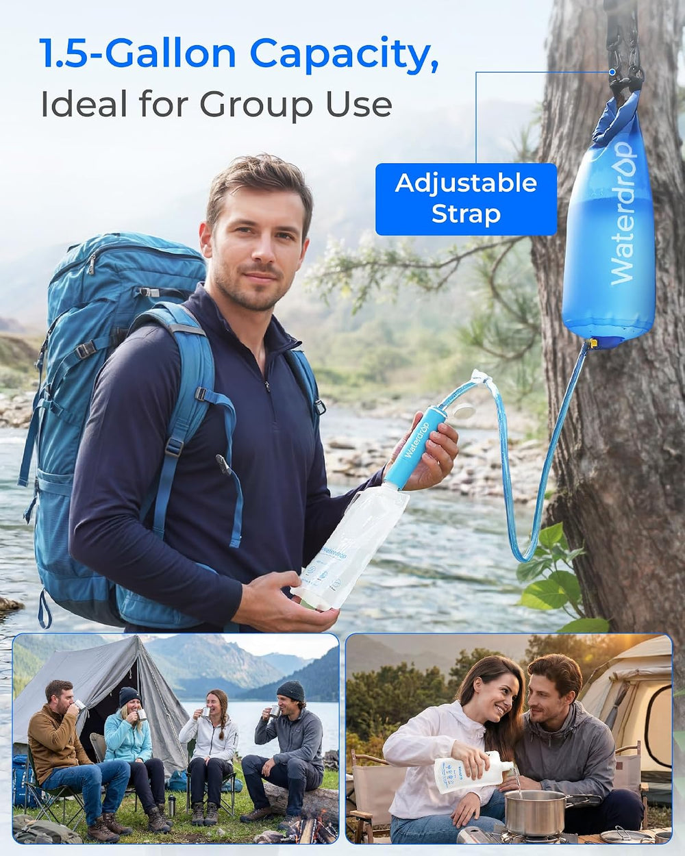 Waterdrop Gravity Water Filter Straw, Camping Water Filter, 0.1 Micron