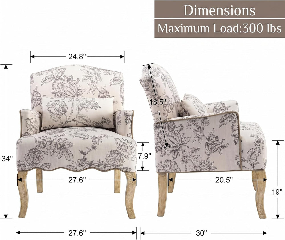 Shunzhi Floral Accent Chairs Set of 2 Farmhouse Upholstered Armchair Linen Re...