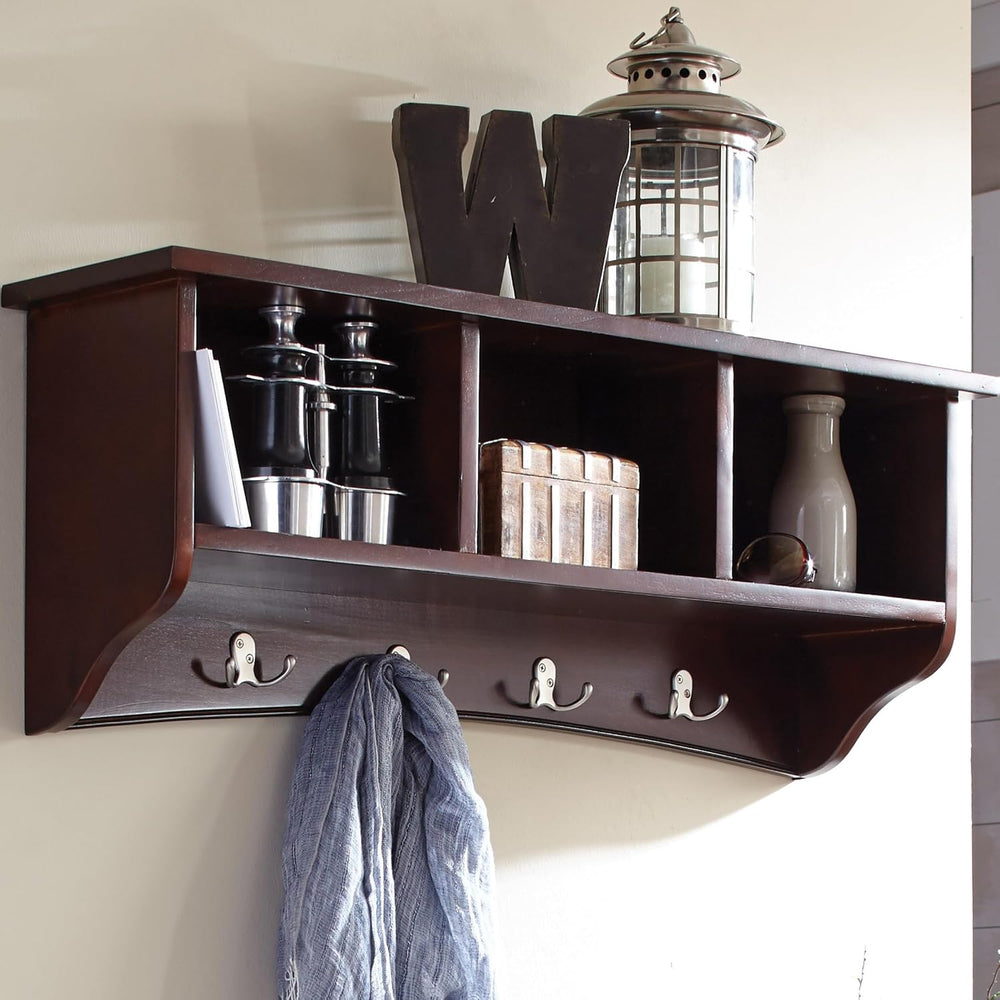 Alaterre Shaker Cottage Wall-Mounted Coat Rack with Cubbies, Espresso, 36”