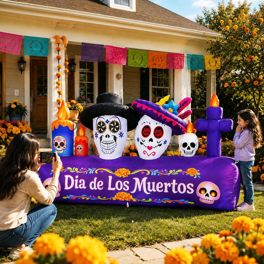 8FT Dia de Los Muertos Inflatable Decorations, 6FT Tall Day of the Dead Infla...