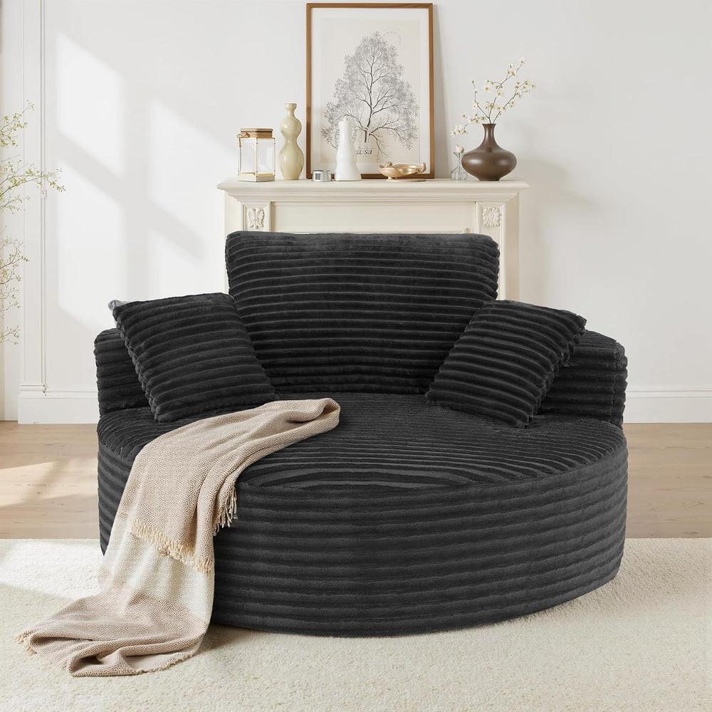 Luxanimarion Oversized Round Chaise Lounge Chair with Pillows, Modern 55'...