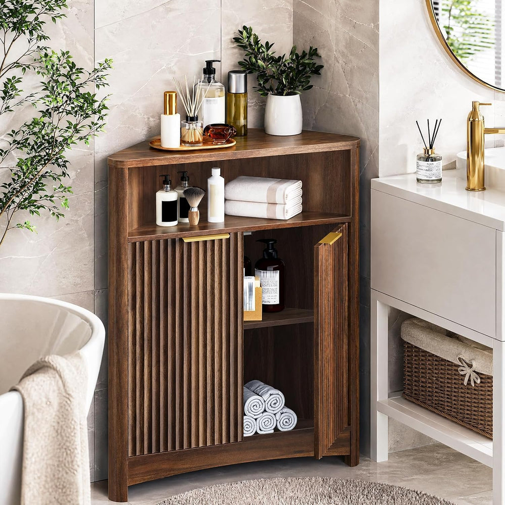 CHOEZON Corner Cabinet, Corner Storage with Fluted Panels and Adjustable Shel...