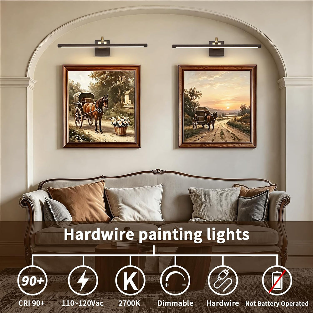 DESOOP 24 Inch 14W Hardwired LED Picture Light, Wood Grain, Dimmable