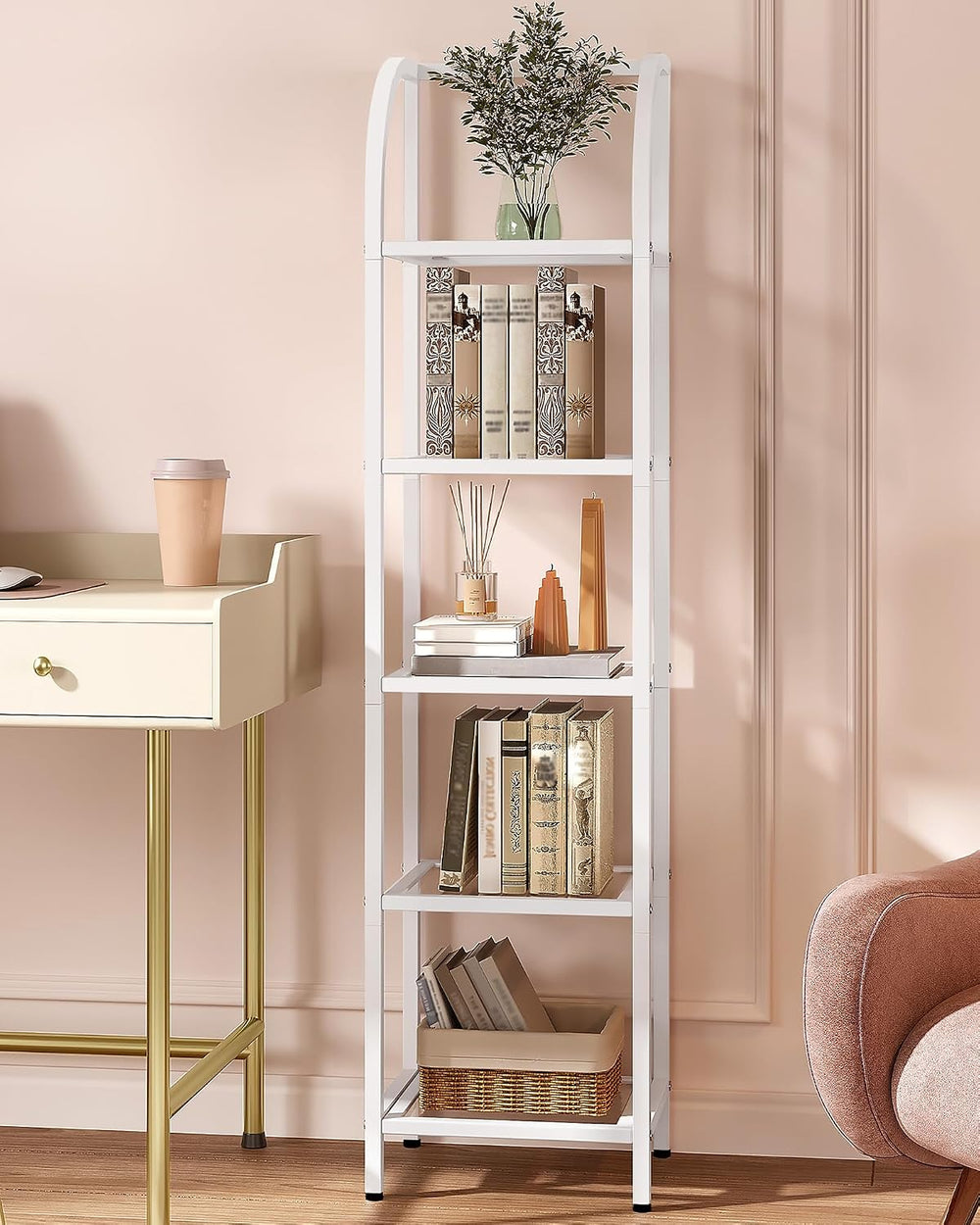 Hzuaneri Bookcase Bookshelf, Tempered Glass Arched Bookshelf