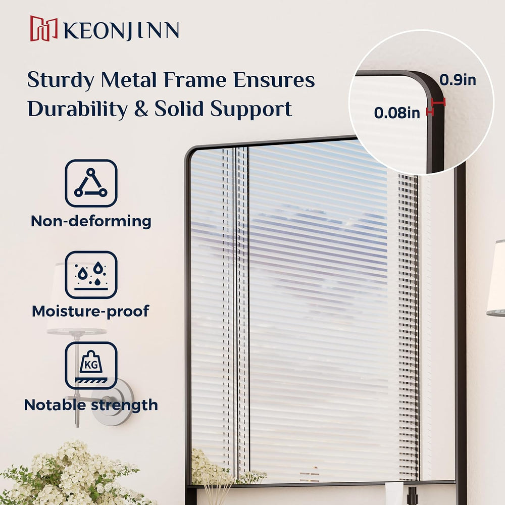 Keonjinn 18 x 28 Inch Black Bathroom Mirror with Shelf, Rust-Resistant