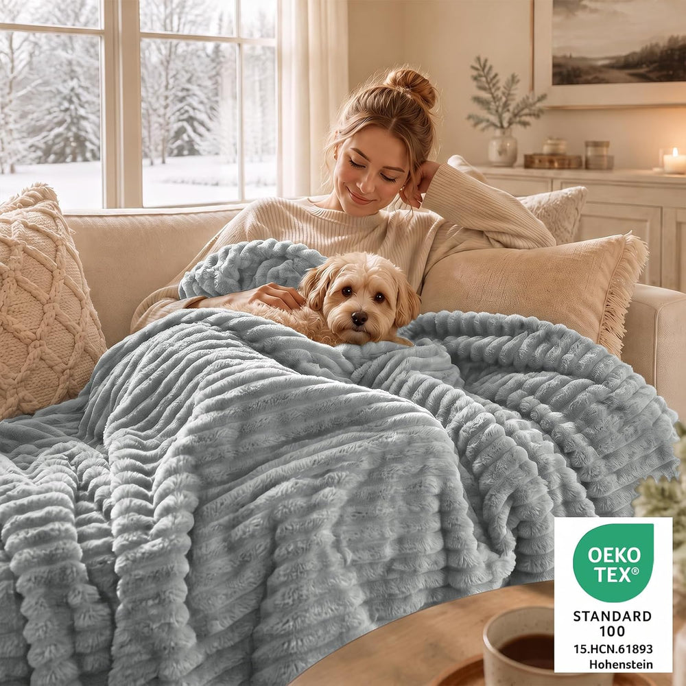 CozyLux Fleece Oversized King Comforter Sets, 3 Piece Light Grey Bedding