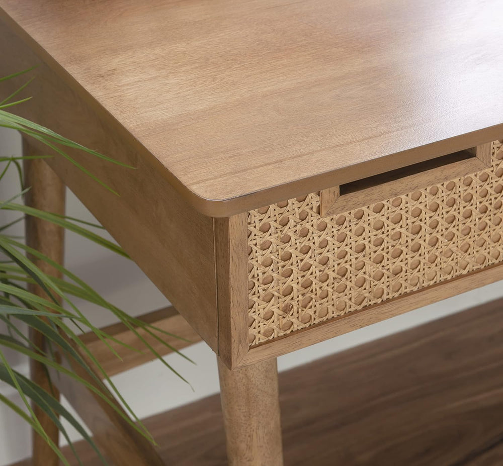 Dutton Natural Wood and Rattan Desk by Linon