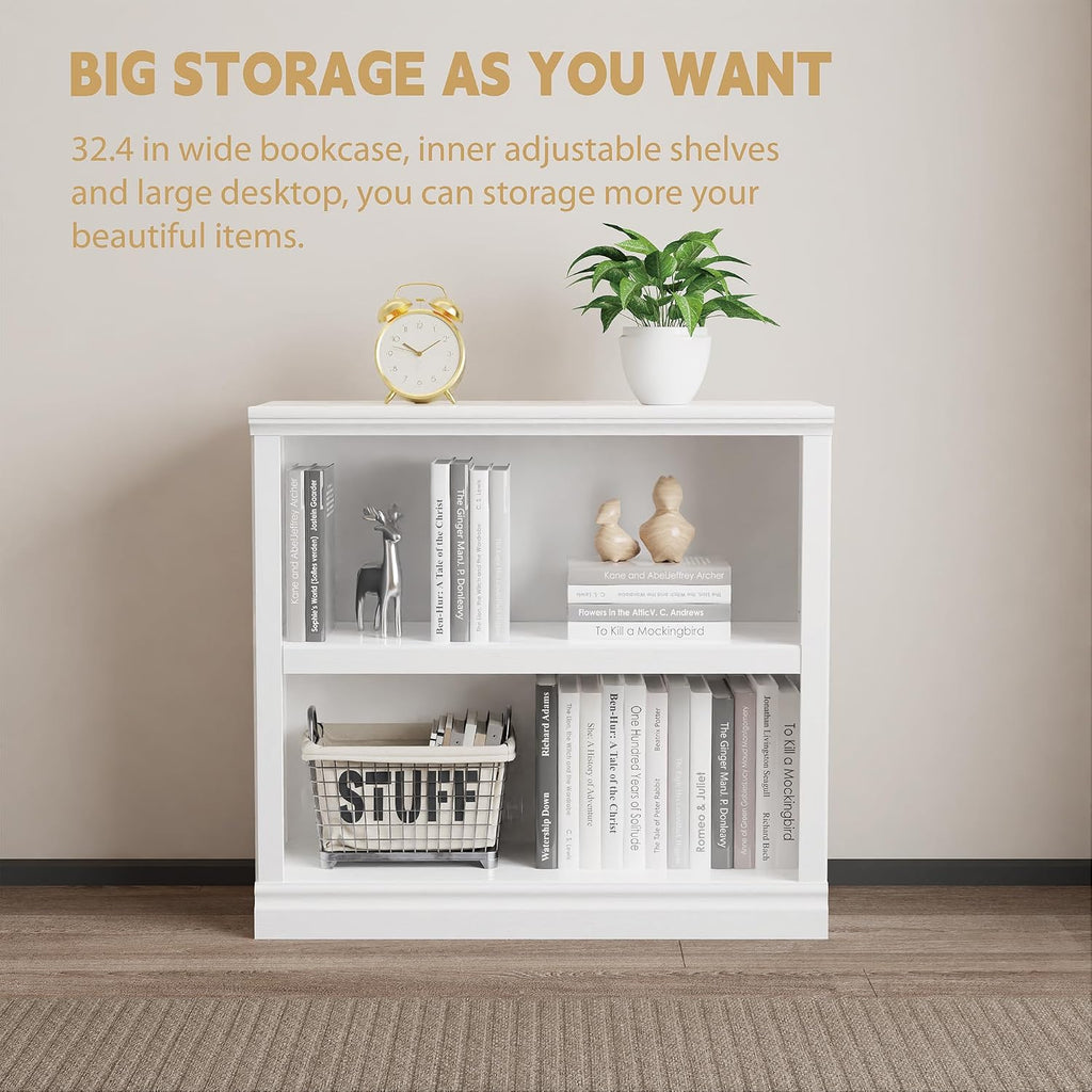 blini 2-shelf white bookcase wooden bookshelves 33in wide showing dimensions
