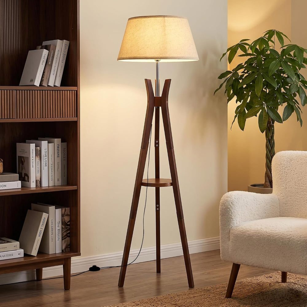 Tripod Floor Lamp with Shelves, 59'' Standing Lamp for Bedroom