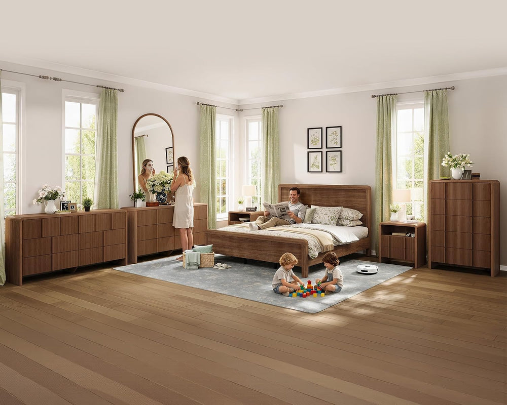 AMERLIFE 3-Piece Modern Fluted King Bedroom Furniture Set, Walnut