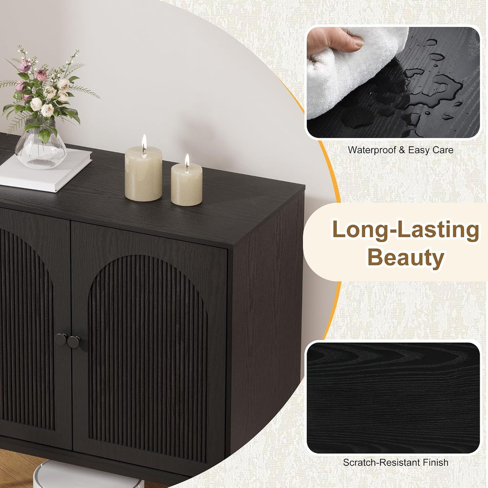 Yechen Modern Fluted Sideboard Buffet Cabinet with Storage, Black
